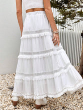 Contrast Lace Tassel Tie Front Fringe Trim Ruffle Hem Skirt